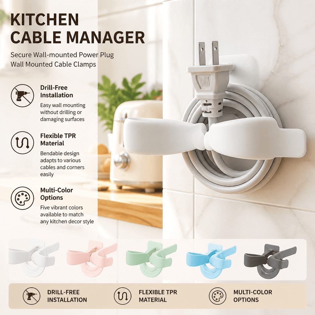 Kitchen Appliances Rental - ที่จัดสายไฟในครัว ติดตั้งแบบไม่ต้องเจาะผนัง คลิปหนีบสายไฟ TPR ที่เก็บสายไฟอเนกประสงค์ ประหยัดพื้นที่