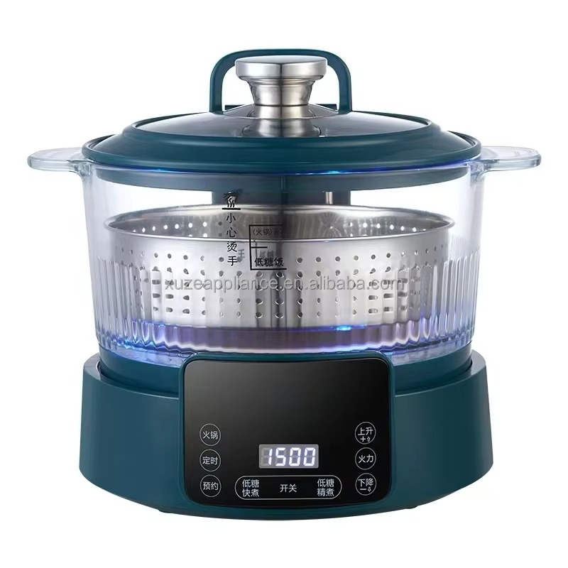 Hot Pot Electric - หม้อหุงข้าวไฟฟ้าขนาด 5 ลิตร สีเขียวเข้ม น้ำตาลต่ำ พร้อมฟังก์ชั่นยกหม้อ