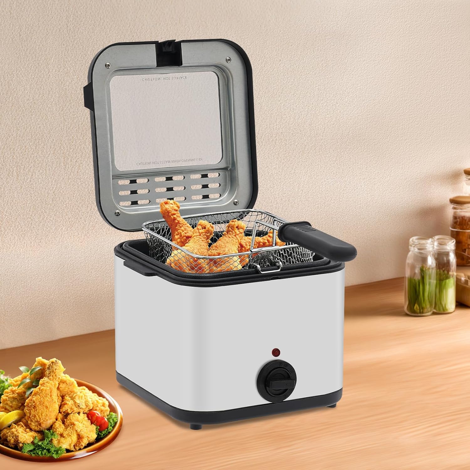 Kitchen Appliances Home - หม้อทอดไฟฟ้าแบบตั้งโต๊ะ, หม้อทอดสแตนเลสขนาด 2.64 ควอร์ต 1000 วัตต์
