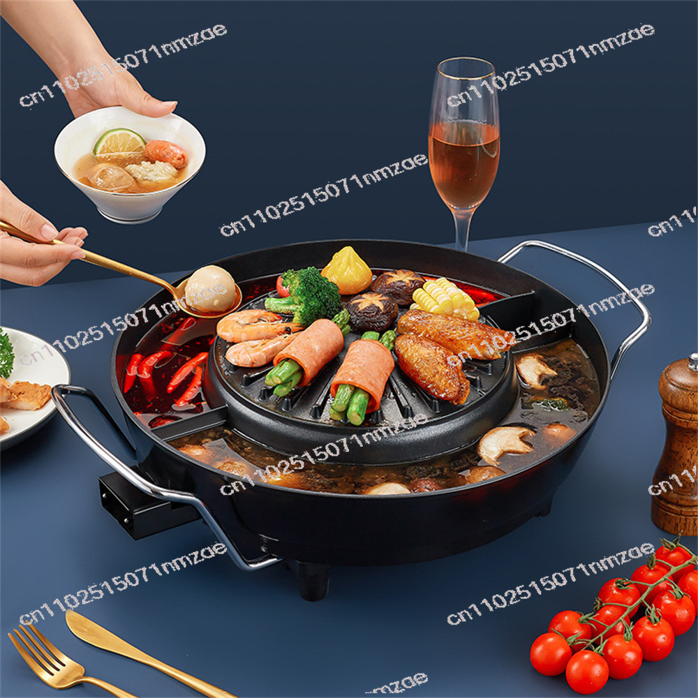 Hot Pot Electric - หม้อไฟฟ้าในบ้านพร้อมเตาย่าง กระทะย่างไฟฟ้าสองด้าน - หม้อไฟฟ้าอเนกประสงค์และเตาบาร์บีคิวแบบรวม